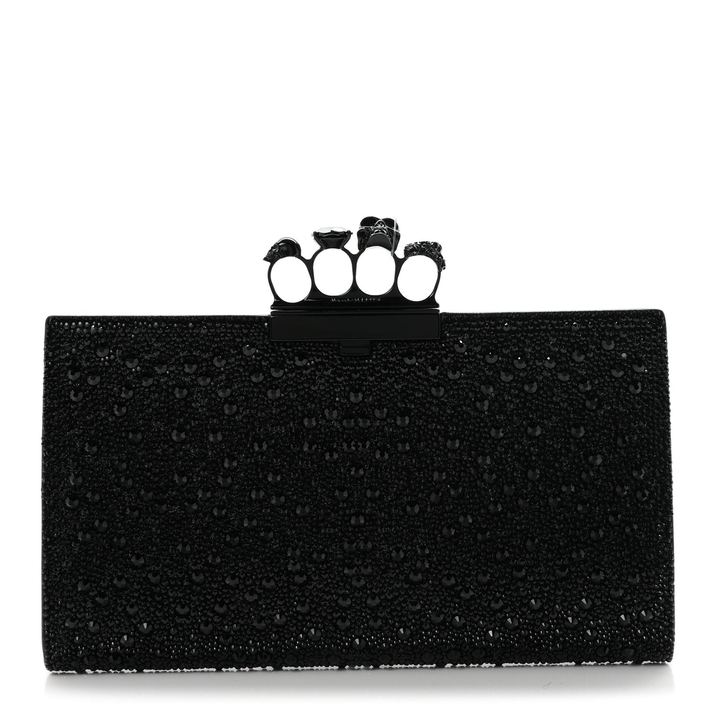 Crystal Jeweled Knuckle Flat Clutch Black