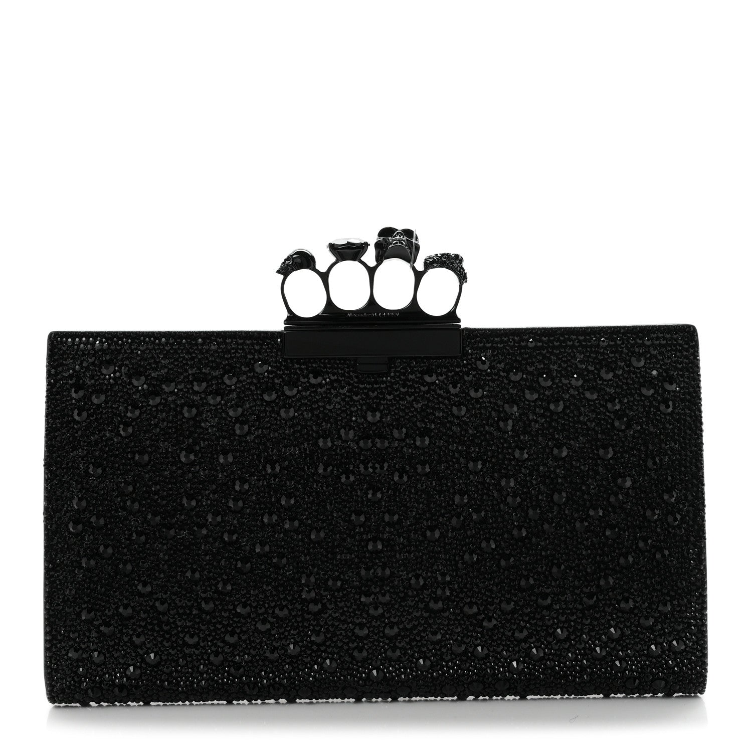 Alexander McQueen Crystal Jeweled Knuckle Flat Clutch Black 1 of 6