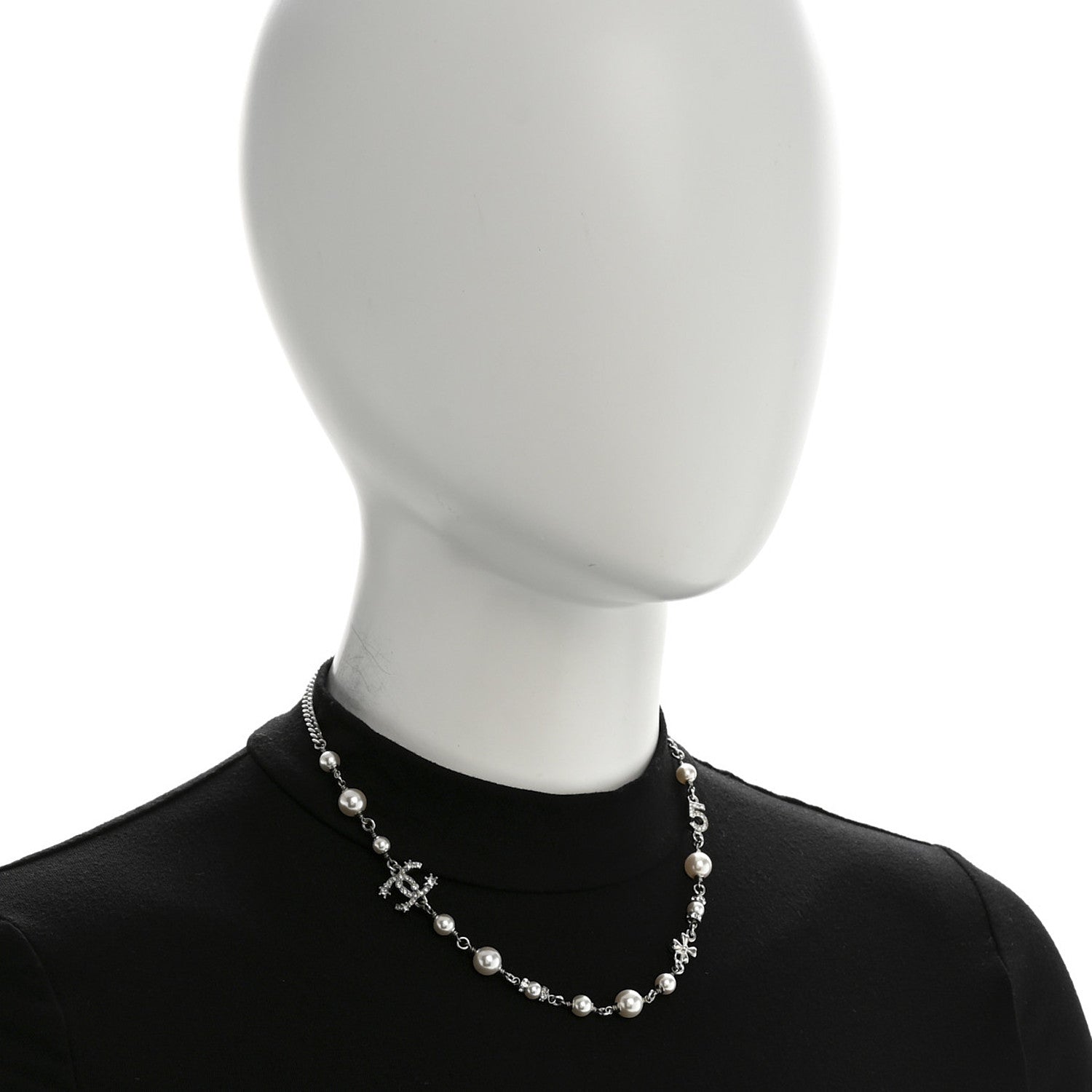 Chanel Crystal Pearl Star 5 CC Necklace Silver 2 of 6