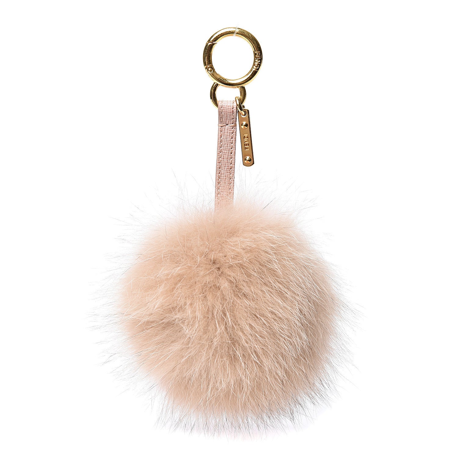 Fendi Fox Fur Vitello Elite Bi-Color Pom Pom Bag Charm Rosa Cammello Cipria 1 of 3