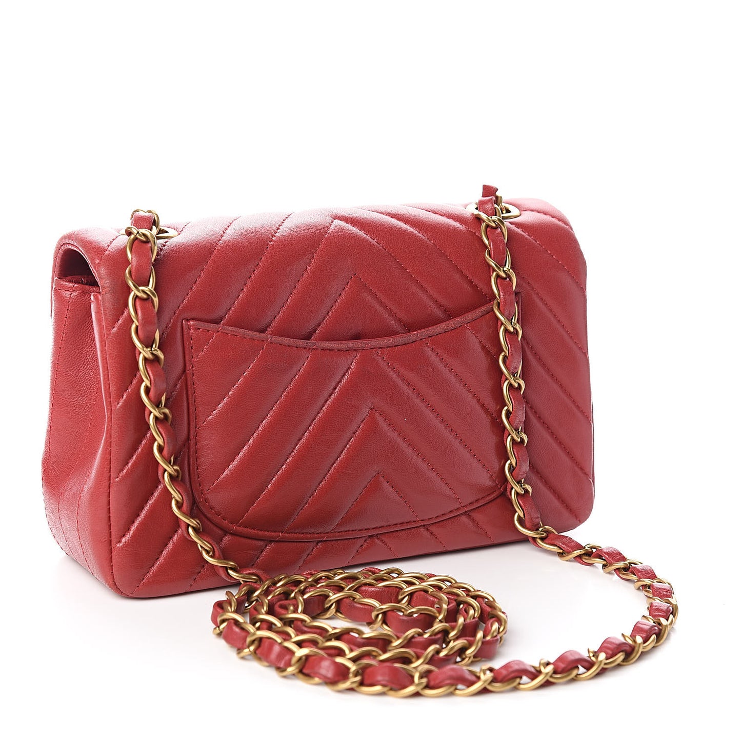 Lambskin Chevron Quilted Mini Rectangular Flap Red