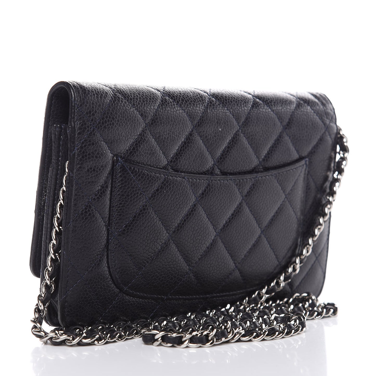 Caviar Quilted Wallet On Chain WOC Navy Blue