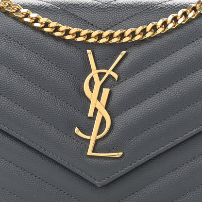 Saint Laurent Grain De Poudre Matelasse Chevron Monogram Chain Wallet Dark Smog 8 of 11