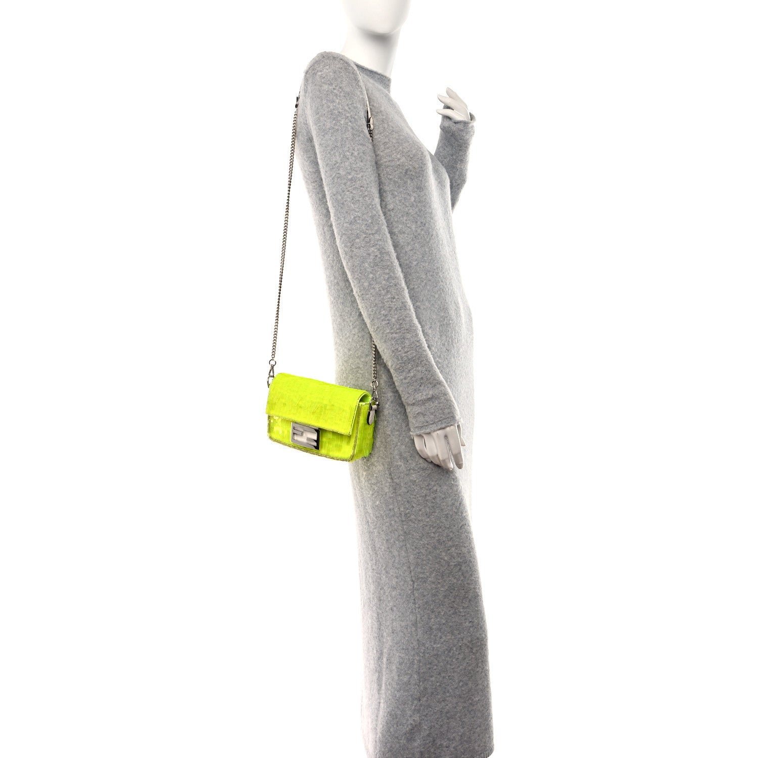 Fendi Transparent Paillettes Elaphe Mini Baguette Yellow Fluo Avorio 2 of 10