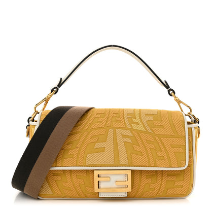 Fendi X SARA COLEMAN Canvas Vitello King Seta FF Fish Eye Embroidered Baguette Mostarda White Ice 1 of 11