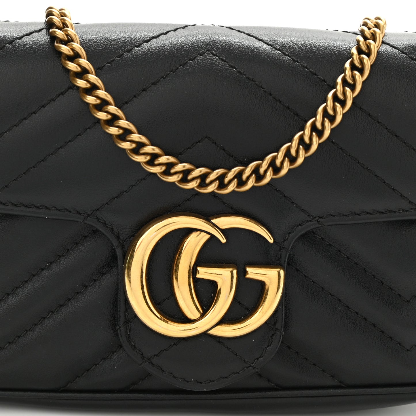 Calfskin Matelasse Super Mini GG Marmont Shoulder Bag Black