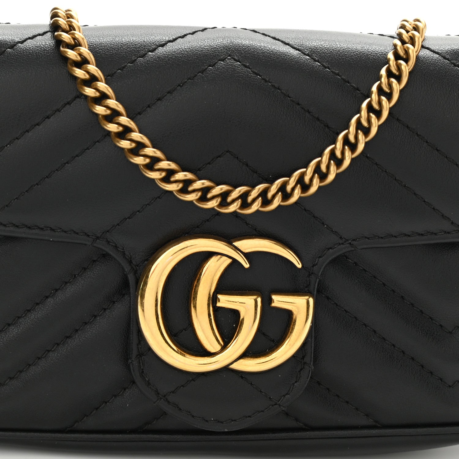 Gucci Calfskin Matelasse Super Mini GG Marmont Shoulder Bag Black 9 of 11