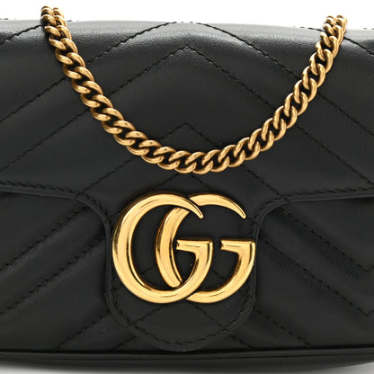 Gucci Calfskin Matelasse Super Mini GG Marmont Shoulder Bag Black 9 of 11