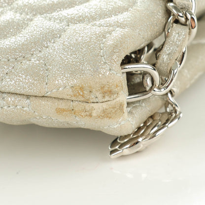 Chanel Metallic Goatskin Camellia Stitched Shoulder Bag Silver 5 of 8