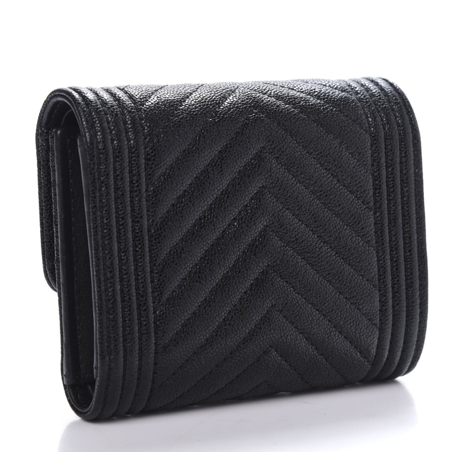 Caviar Chevron Quilted Boy Compact Wallet Black