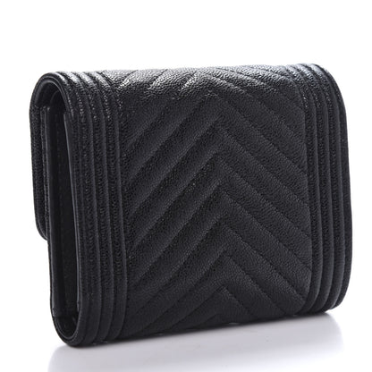 Chanel Caviar Chevron Quilted Boy Compact Wallet Black 3 of 9