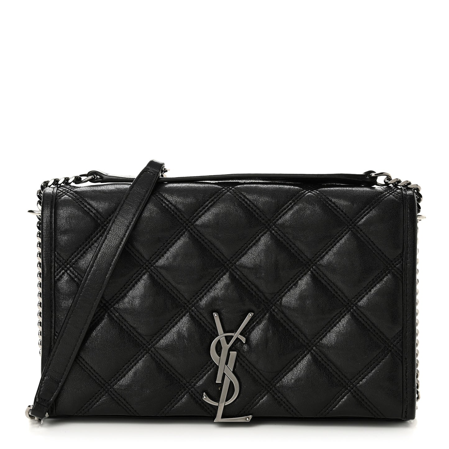 Lambskin Diamond Quilted Becky Chain Wallet Black