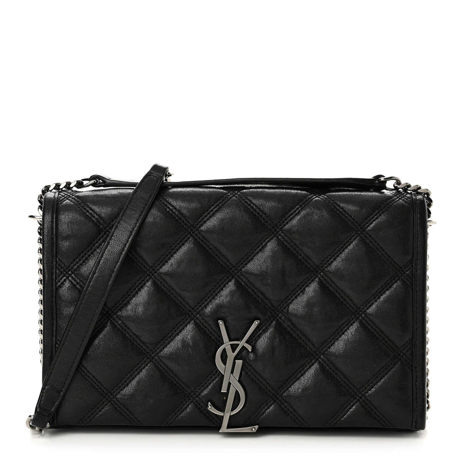 Saint Laurent Lambskin Diamond Quilted Becky Chain Wallet Black 2 of 17