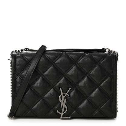 Saint Laurent Lambskin Diamond Quilted Becky Chain Wallet Black 2 of 17