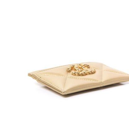 Chanel Metallic Goatskin Quilted Chanel 19 Card Holder Gold 5 of 12