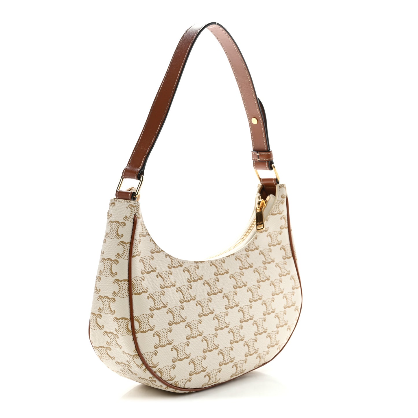 Canvas Calfskin Ava Triomphe Shoulder Bag White