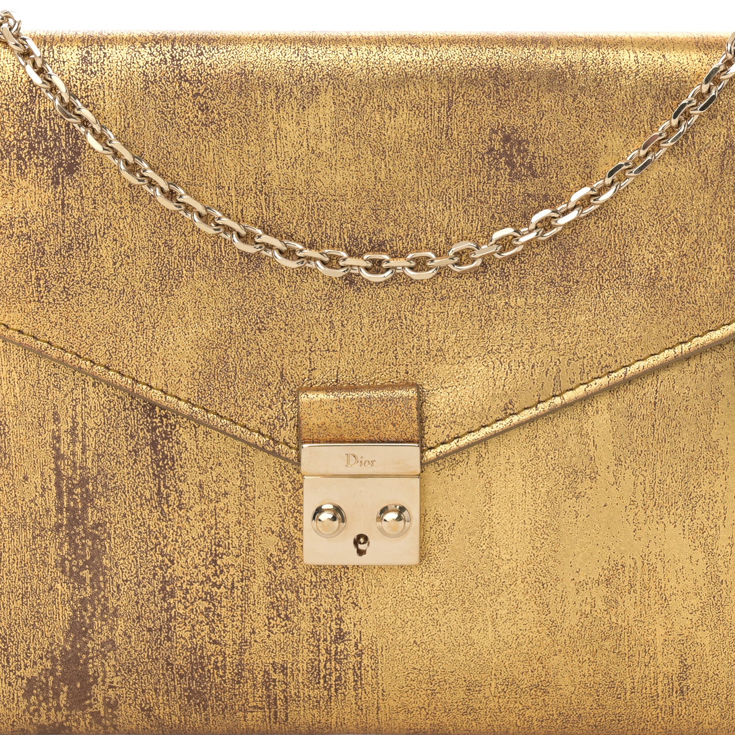 Metallic Calfskin Chain Crossbody Flap Gold