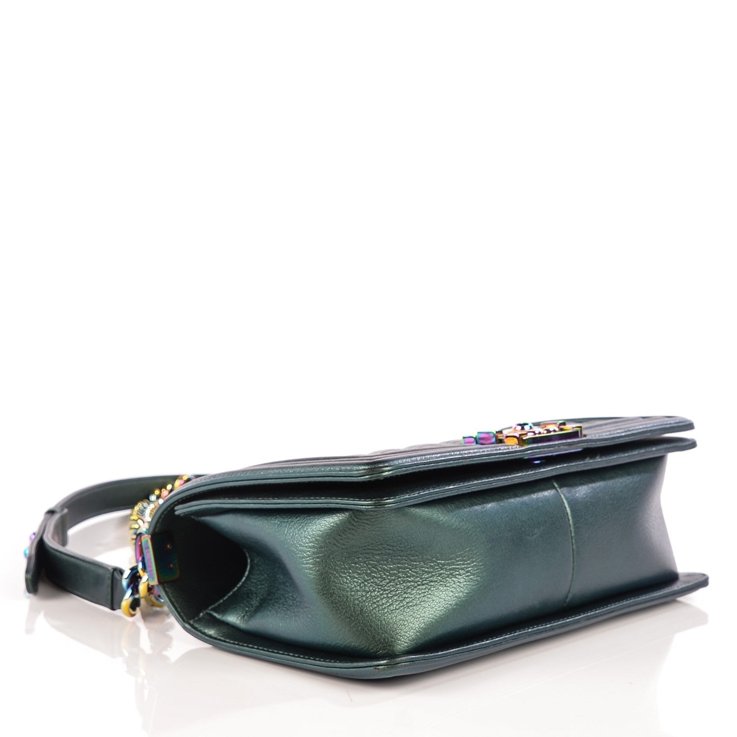 Chanel Iridescent Goatskin Quilted Medium Boy Flap Green 4 of 8