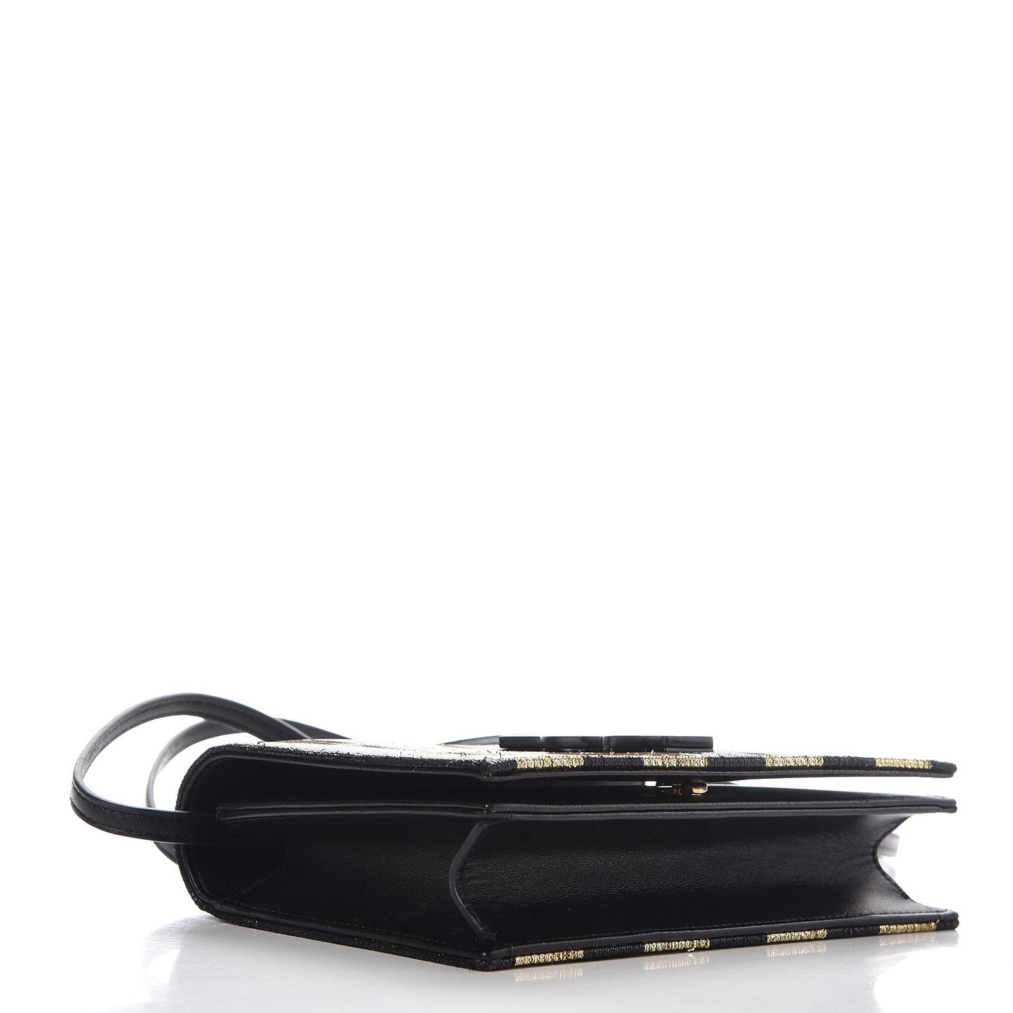 Metallic Calfskin Striped Small Monogram Kate Satchel Black Gold