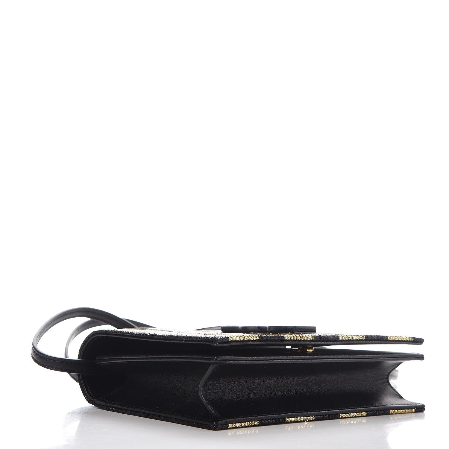 Saint Laurent Metallic Calfskin Striped Small Monogram Kate Satchel Black Gold 4 of 7