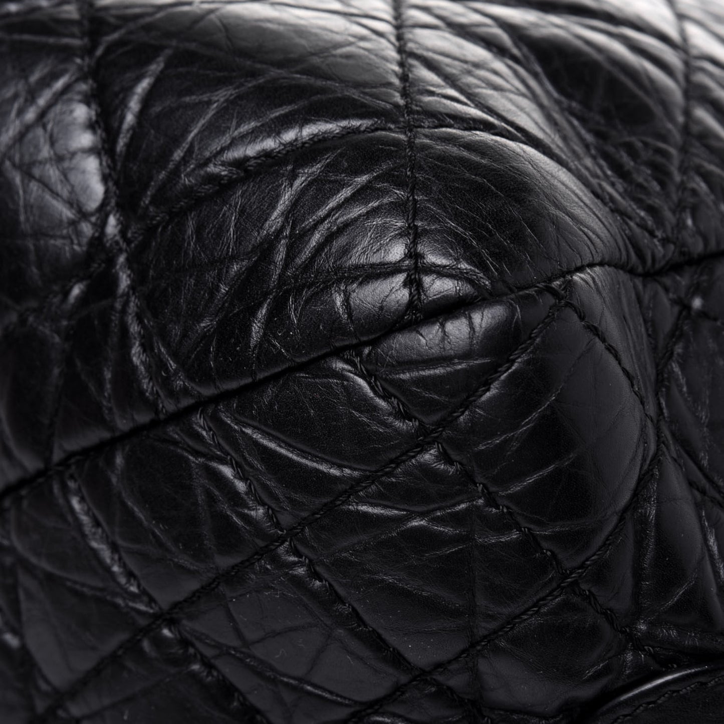 Aged Calfskin Quilted Large Secret Tag Bowling Bag Black