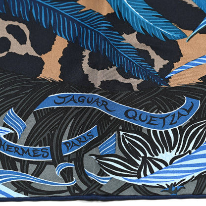 Hermes Silk Jaguar Quetzal Scarf 90 Bleu Jean Camel Marine 5 of 7