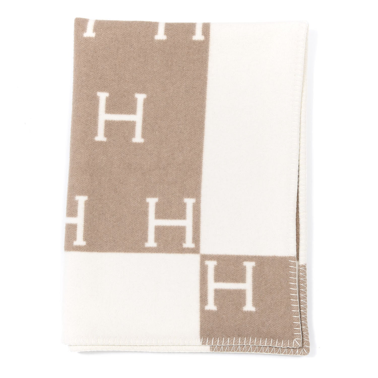Hermes Wool Cashmere Avalon Baby Blanket Noisette Moyen White 1 of 3