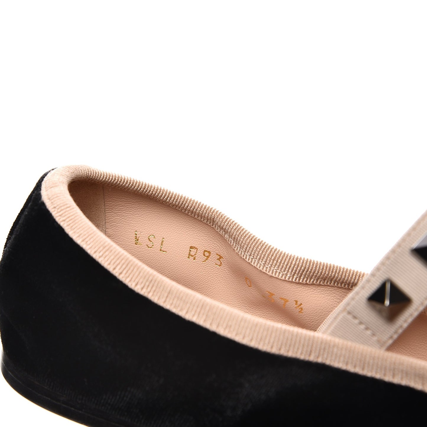 Velvet Rockstud Cross Strap Ballerina Flats 37.5 Black