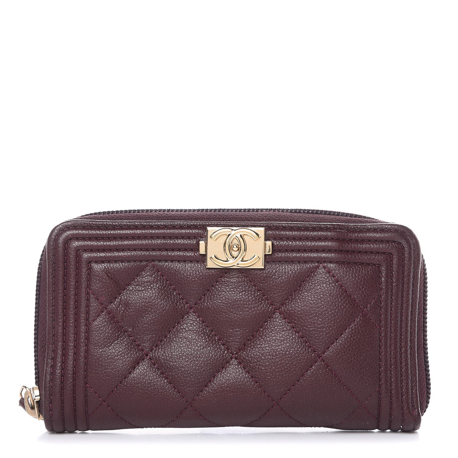 Chanel Caviar Quilted Small Boy Zip Around Wallet Dark Purple 1 of 15