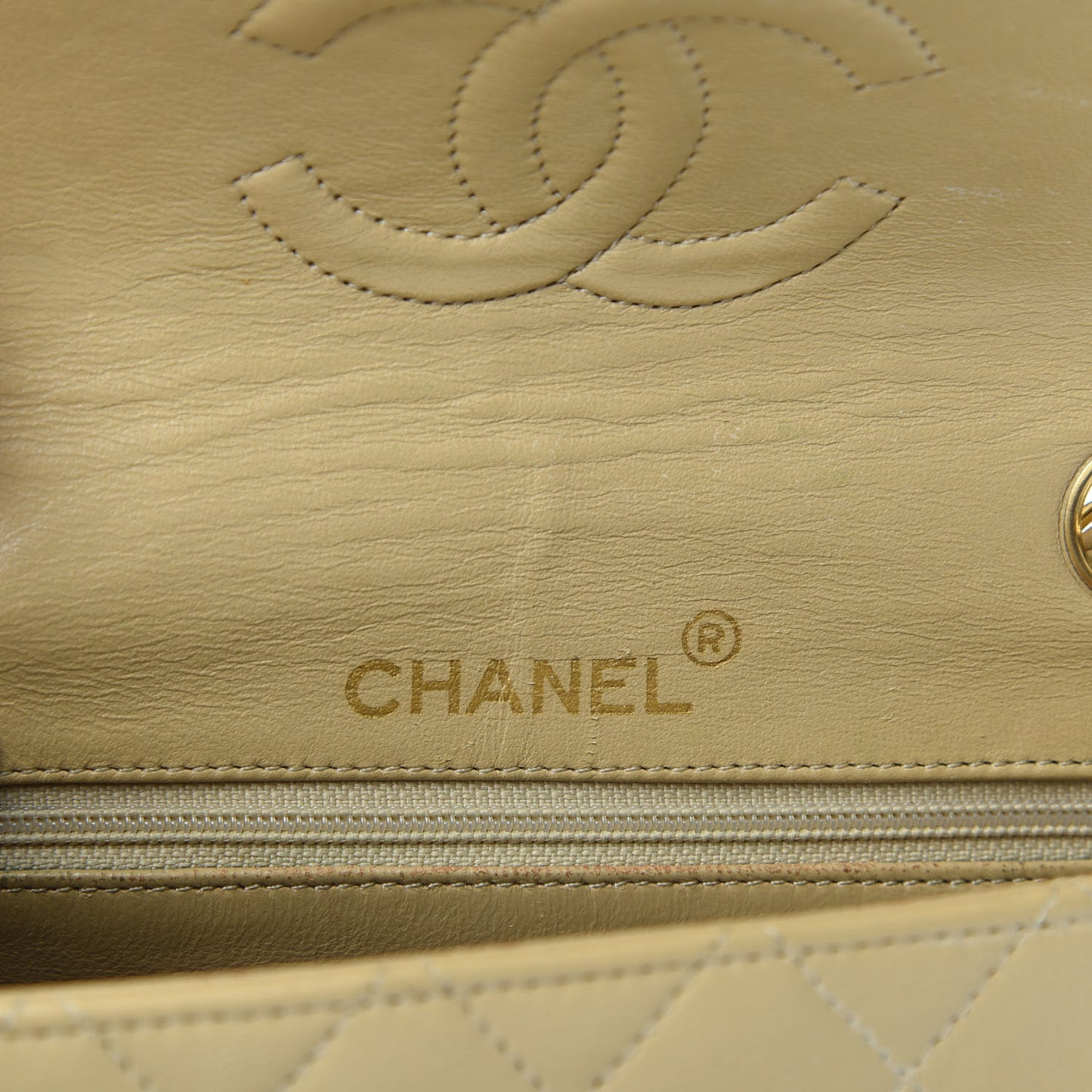 Lambskin Quilted Mini Square Flap Beige