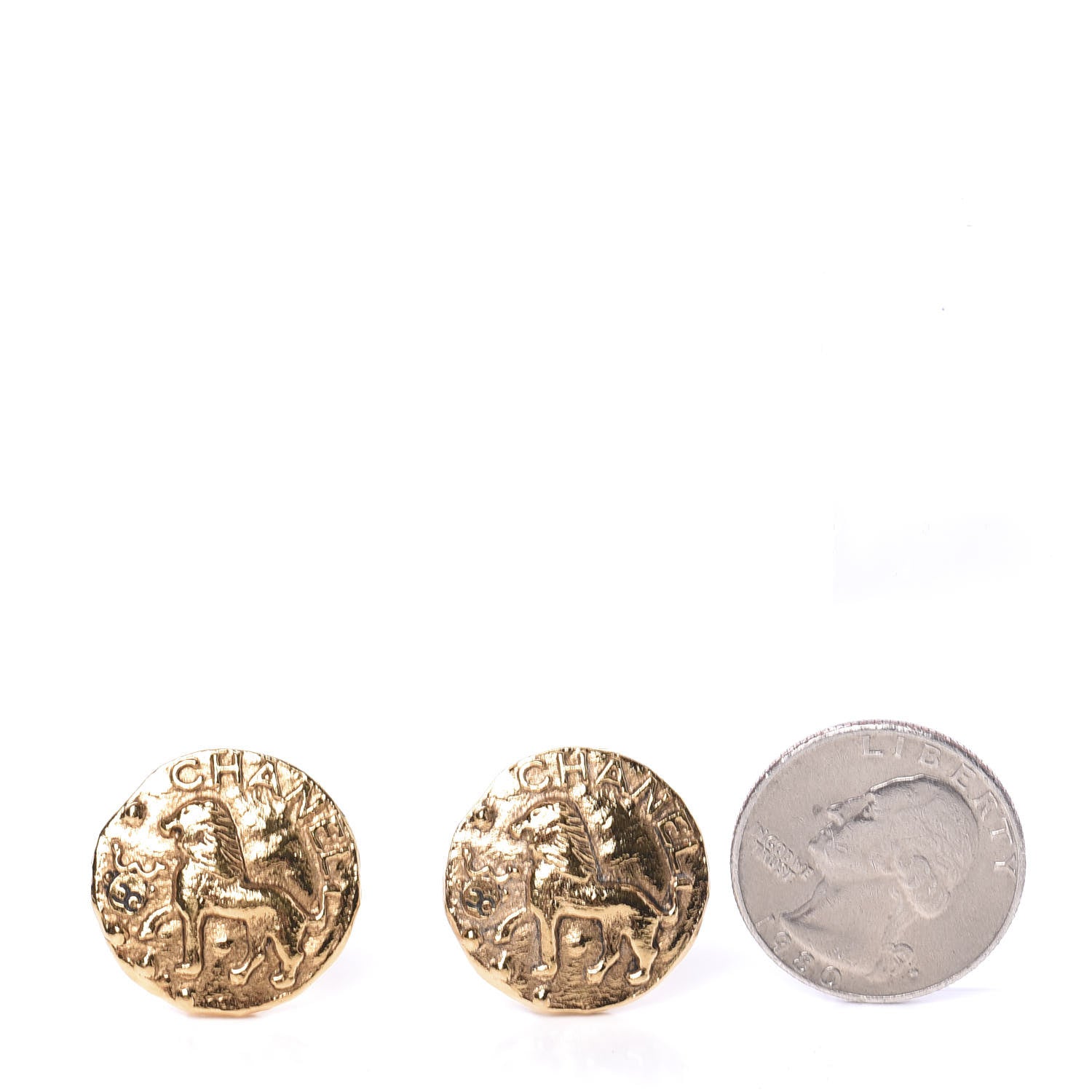 Chanel Round Lion Clip On Earrings in Gold. 2 of 5