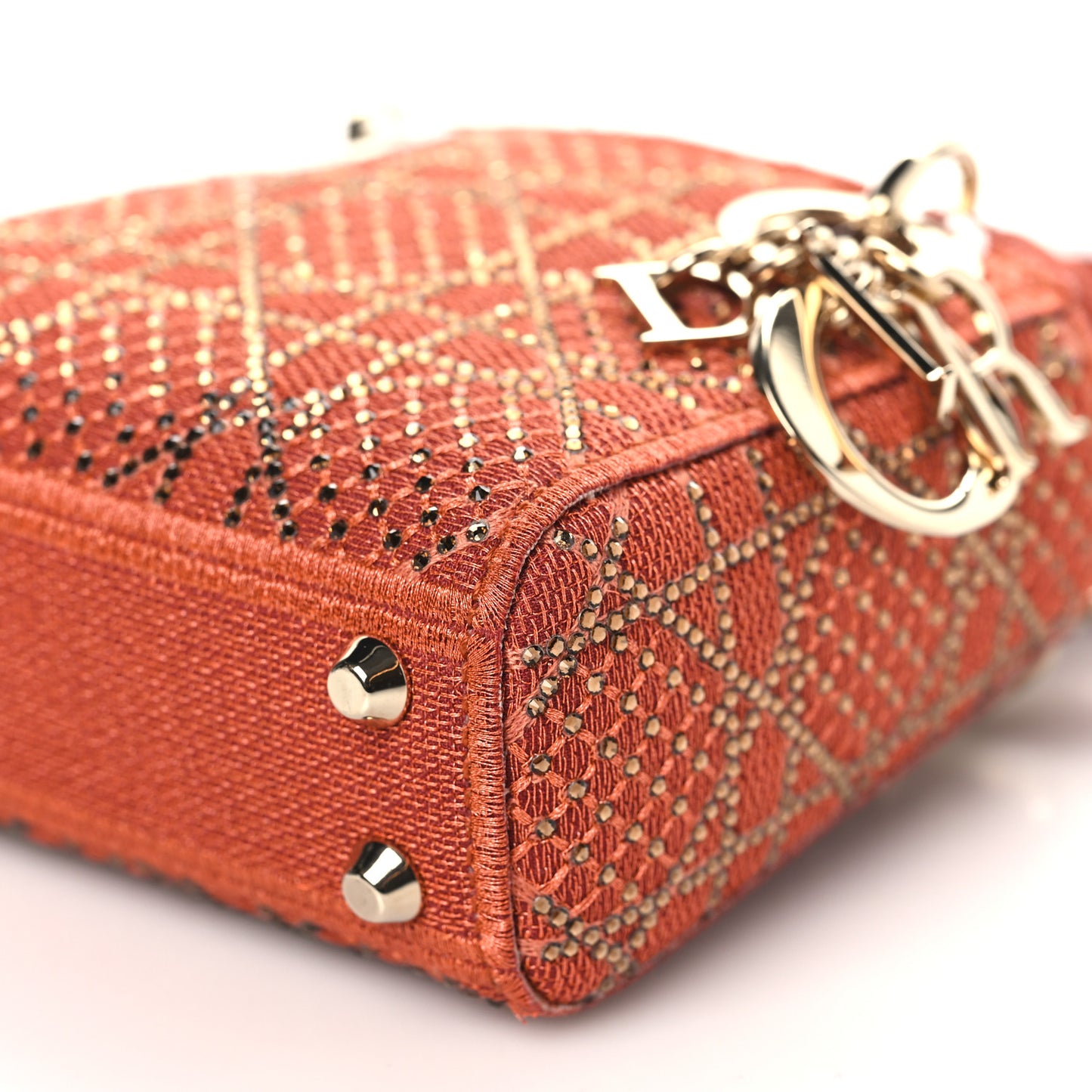 Canvas Cannage Crystal Beaded Embroidery Micro Lady Dior Orange