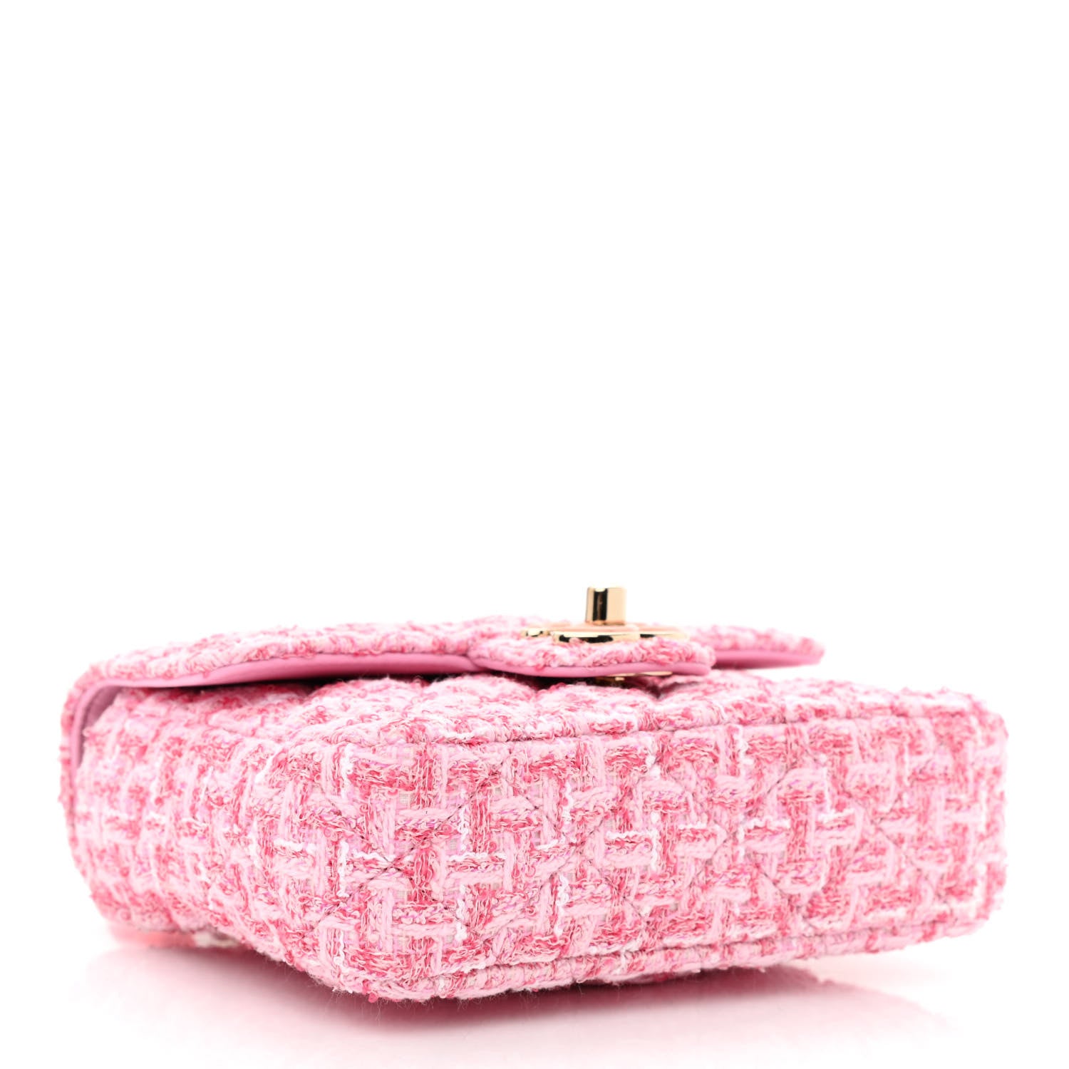 Chanel Tweed Resin Quilted Mini Heart Square Flap Pink White 4 of 11