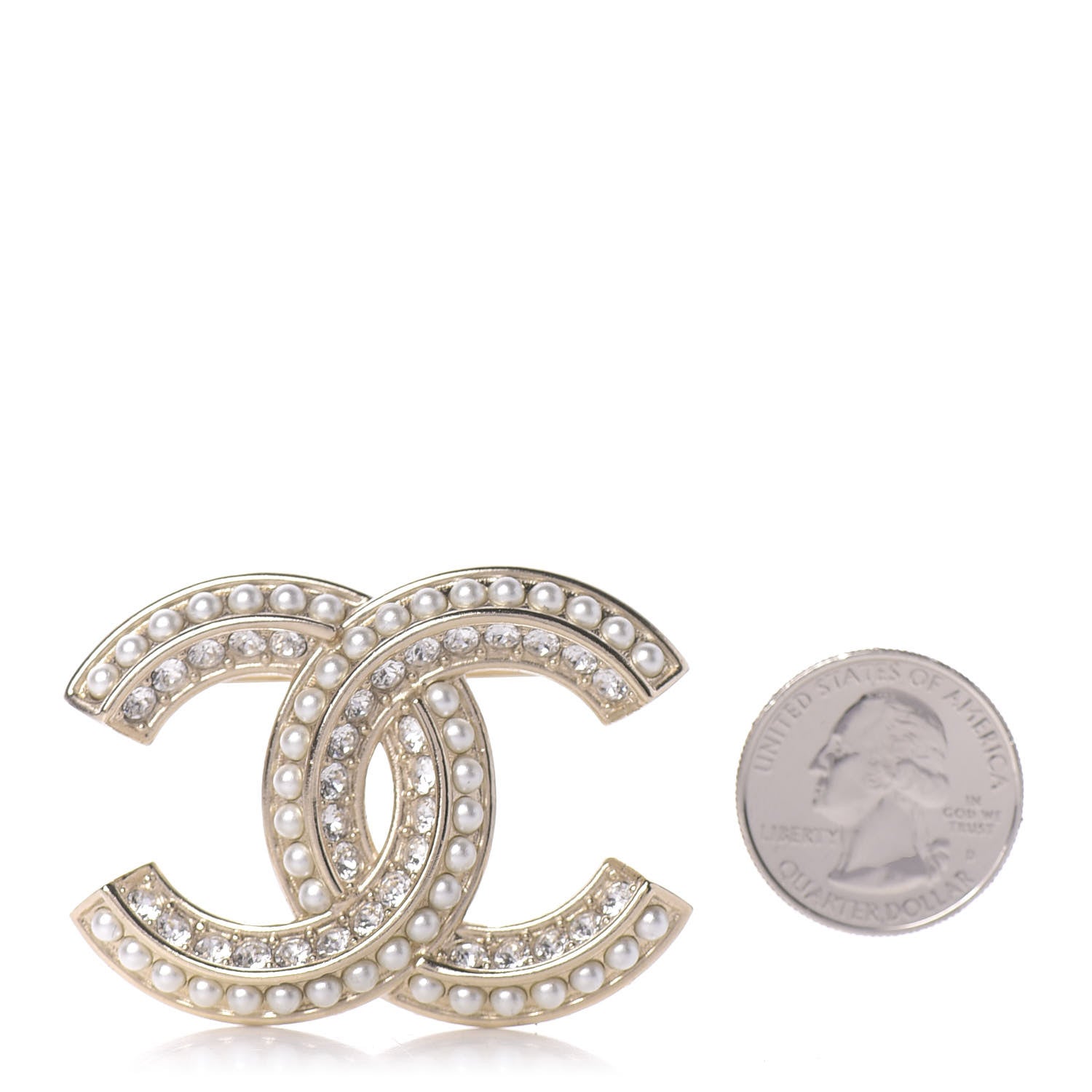 Chanel Crystal Pearl Chain Mania CC Brooch Gold 3 of 4