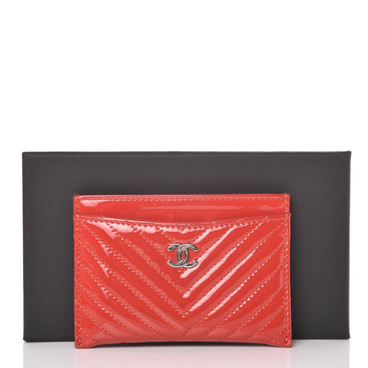 Chanel Patent Quilted Chevron Card Holder Red 10 of 10