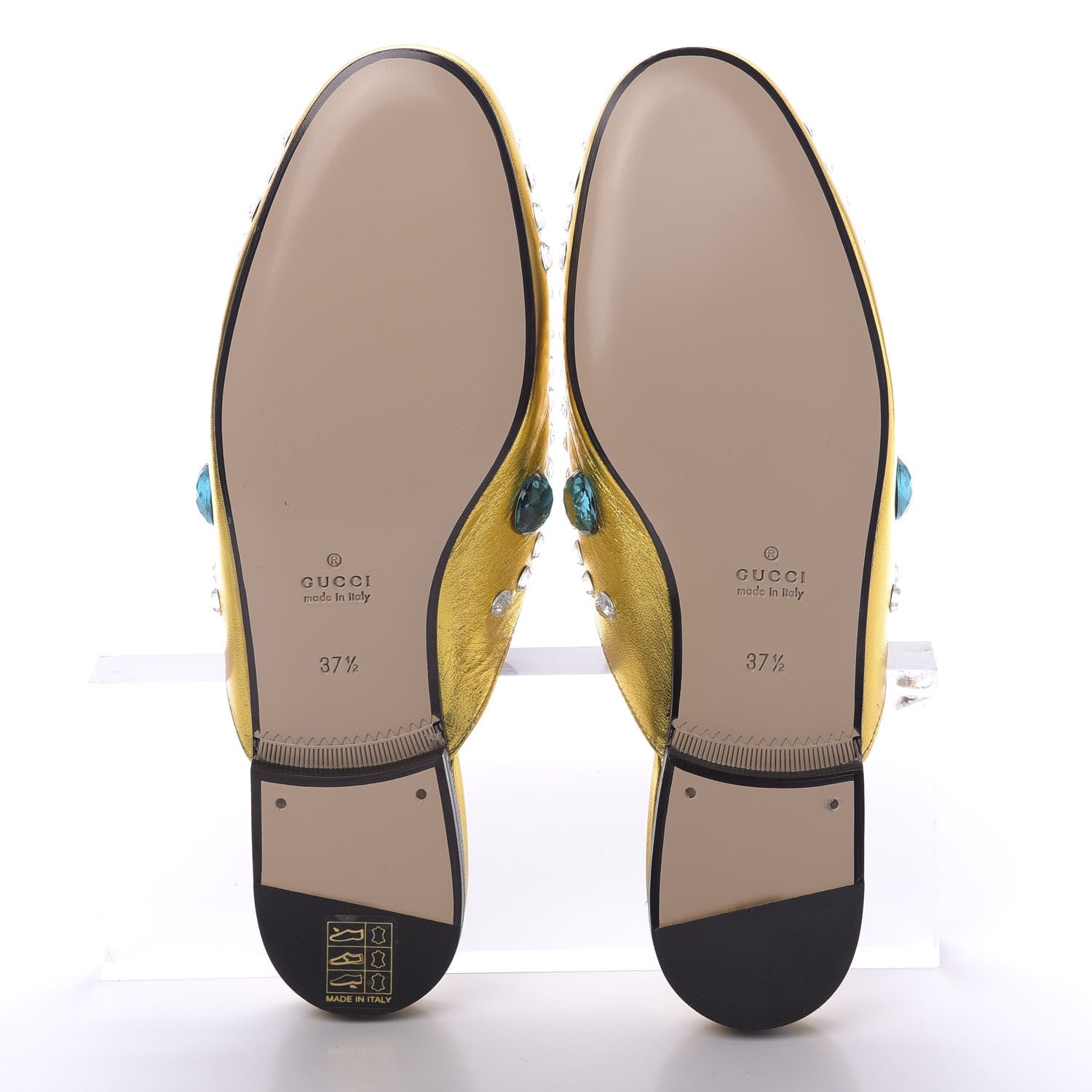 Gucci Metallic Nappa Crystal Womens Princetown Slippers 37.5 Gold 6 of 11
