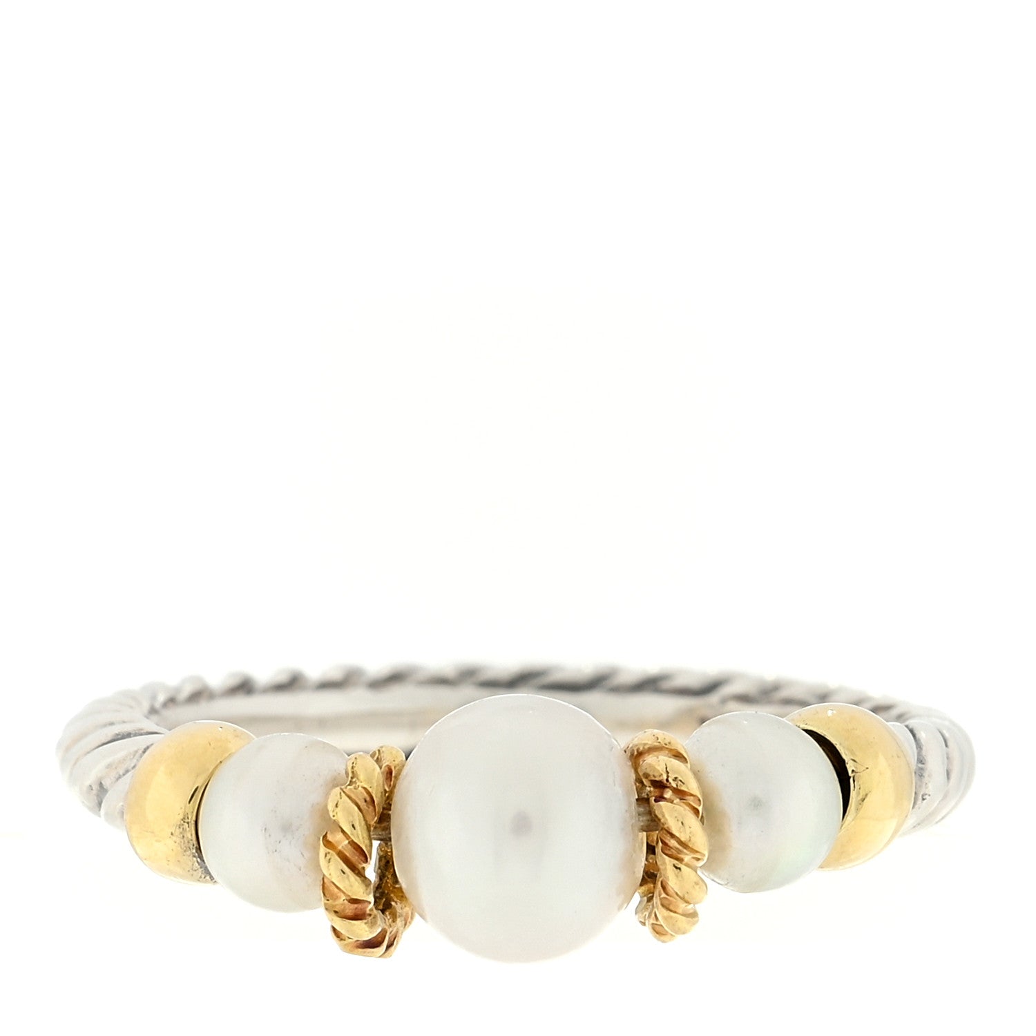 David Yurman Sterling Silver 18K Yellow Gold Pearl Triple Cable Ring 54 6.75 1 of 4