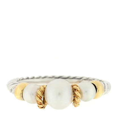 David Yurman Sterling Silver 18K Yellow Gold Pearl Triple Cable Ring 54 6.75 1 of 4