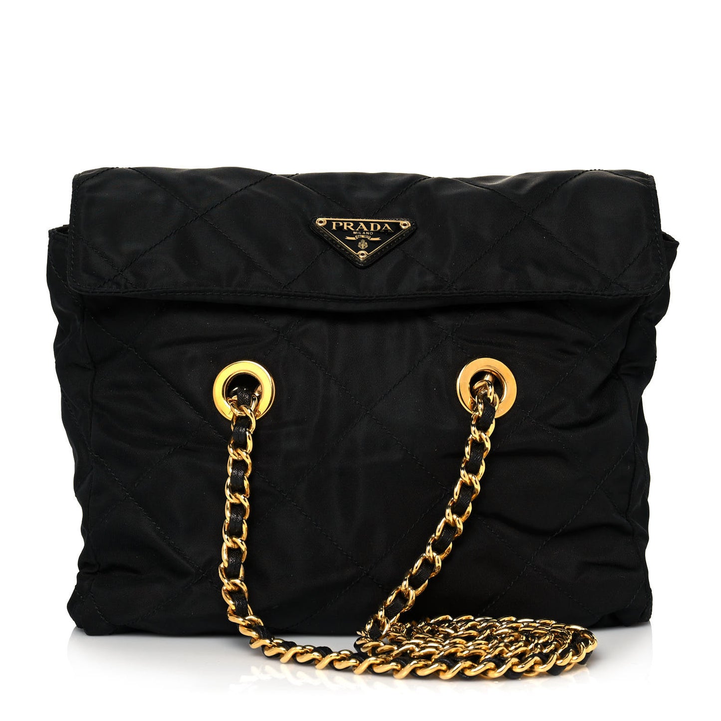 Nylon Tessuto Impuntu Quilted Flap Shoulder Bag Black