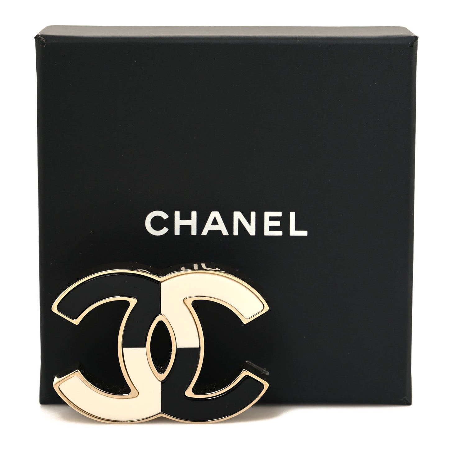 Enamel CC Brooch Black White Gold