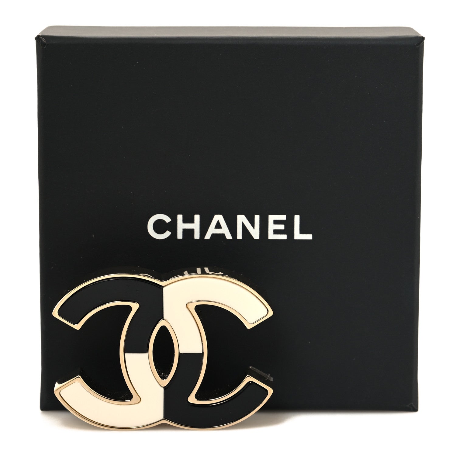 Chanel Enamel CC Brooch Black White Gold 4 of 4