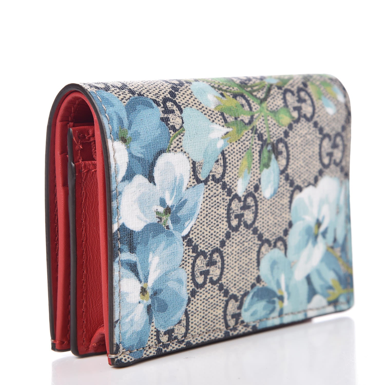 Gucci GG Supreme Monogram Blooms Card Case Wallet Beige Blue Navy Hibiscus Red 3 of 10