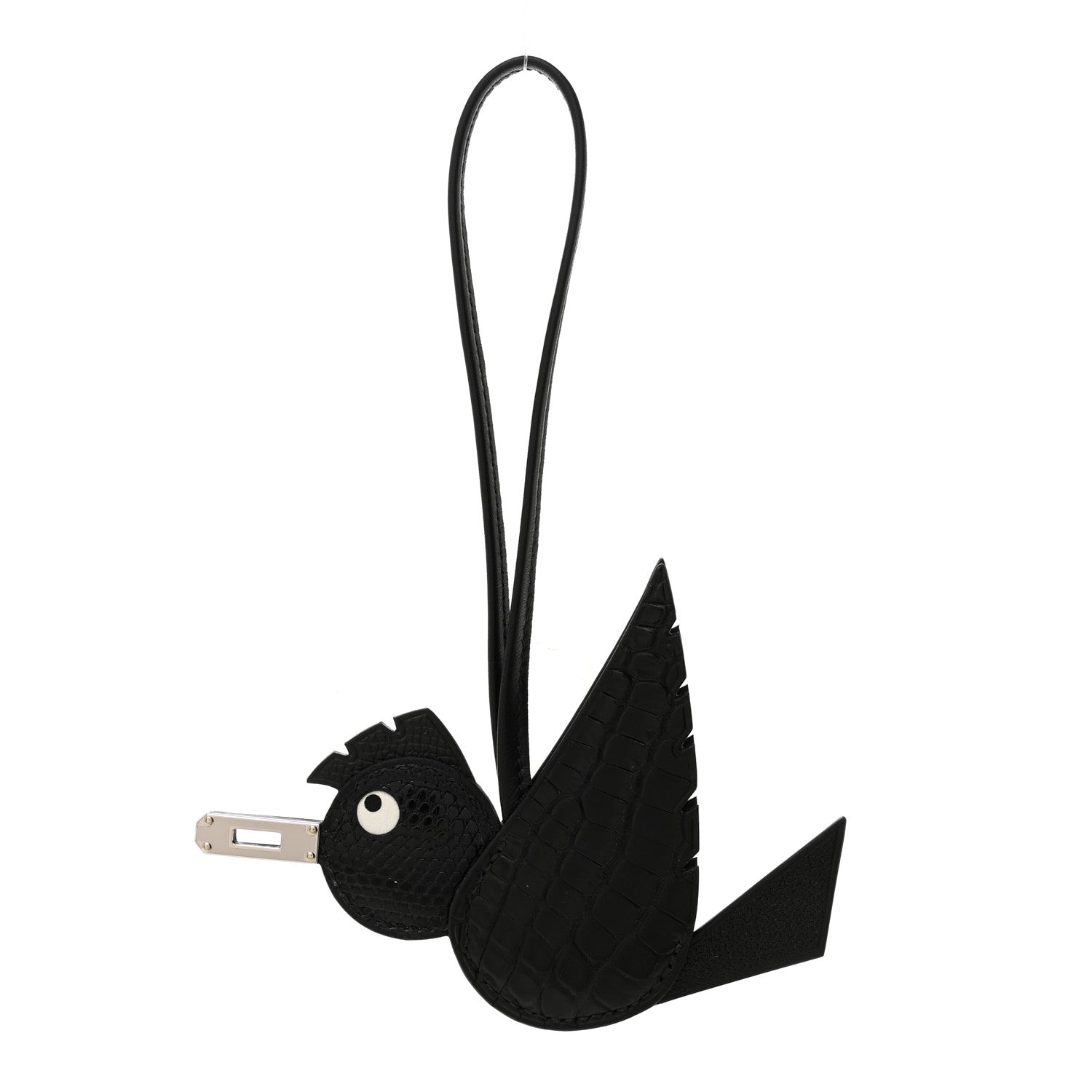 Hermes Epsom Chevre Mysore Swift Alligator Lizard Birdy Bag Charm Black 1 of 5