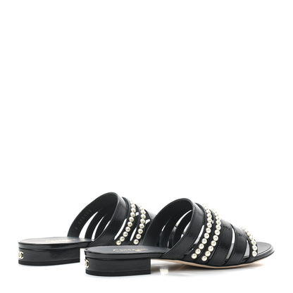 Chanel Lambskin Laminated Lambskin Pearl Mules 37.5 Black 4 of 8