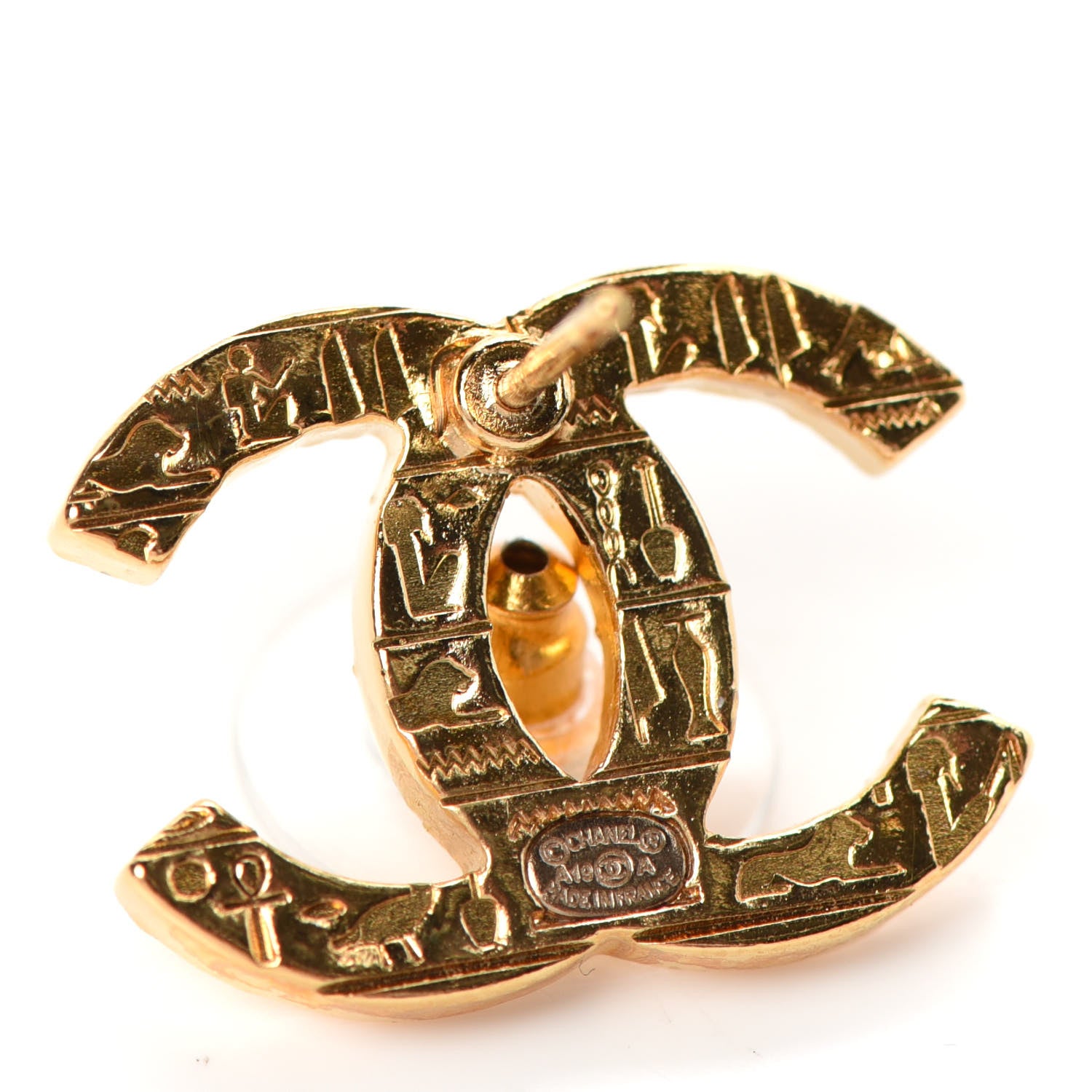 Chanel Metal Textured CC Earrings Gold 4 of 4