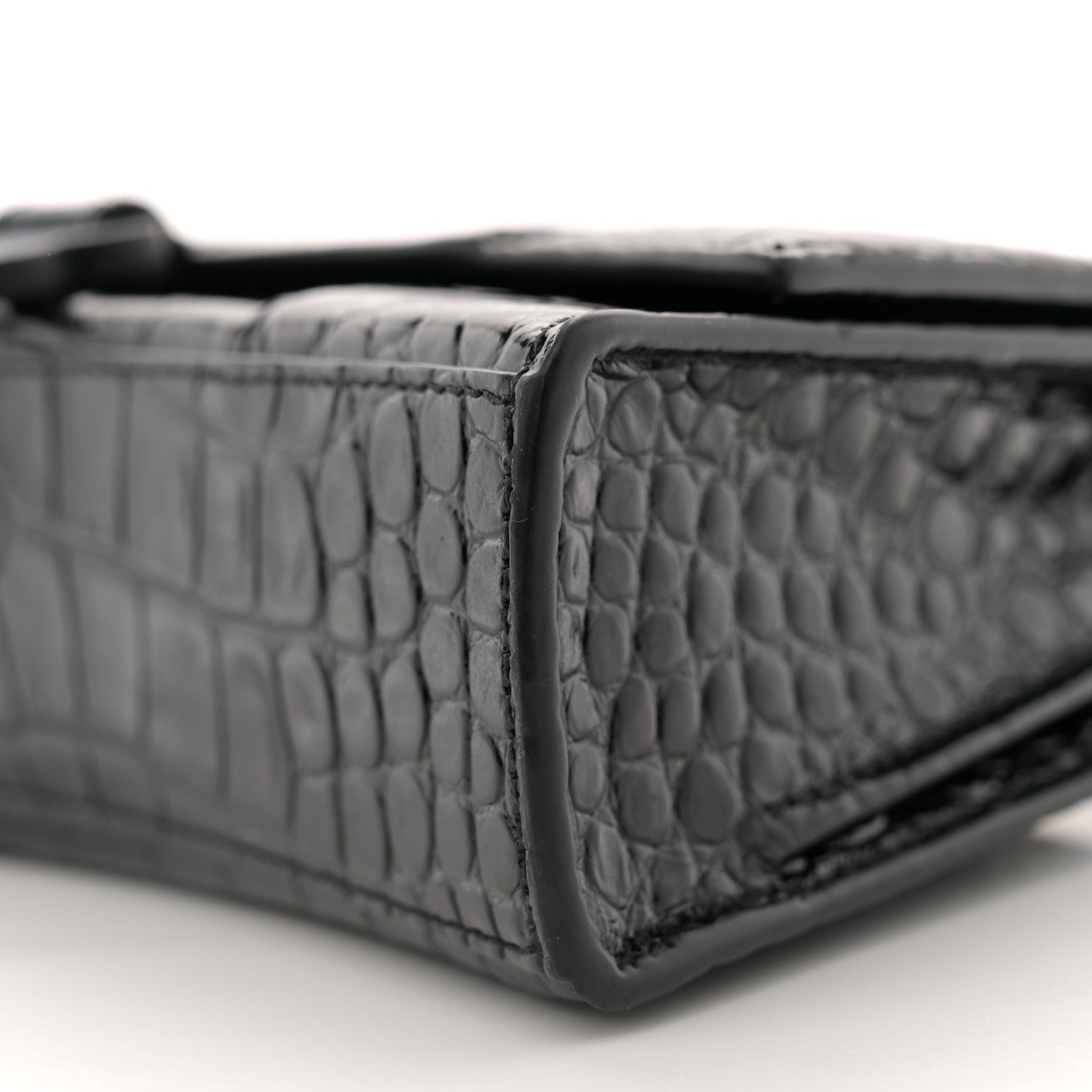 Balenciaga Shiny Calfskin Monochrome Crocodile Embossed Hourglass Chain Bag Black 10 of 12