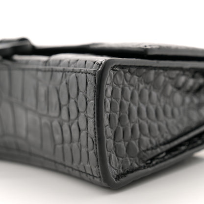 Balenciaga Shiny Calfskin Monochrome Crocodile Embossed Hourglass Chain Bag Black 10 of 12