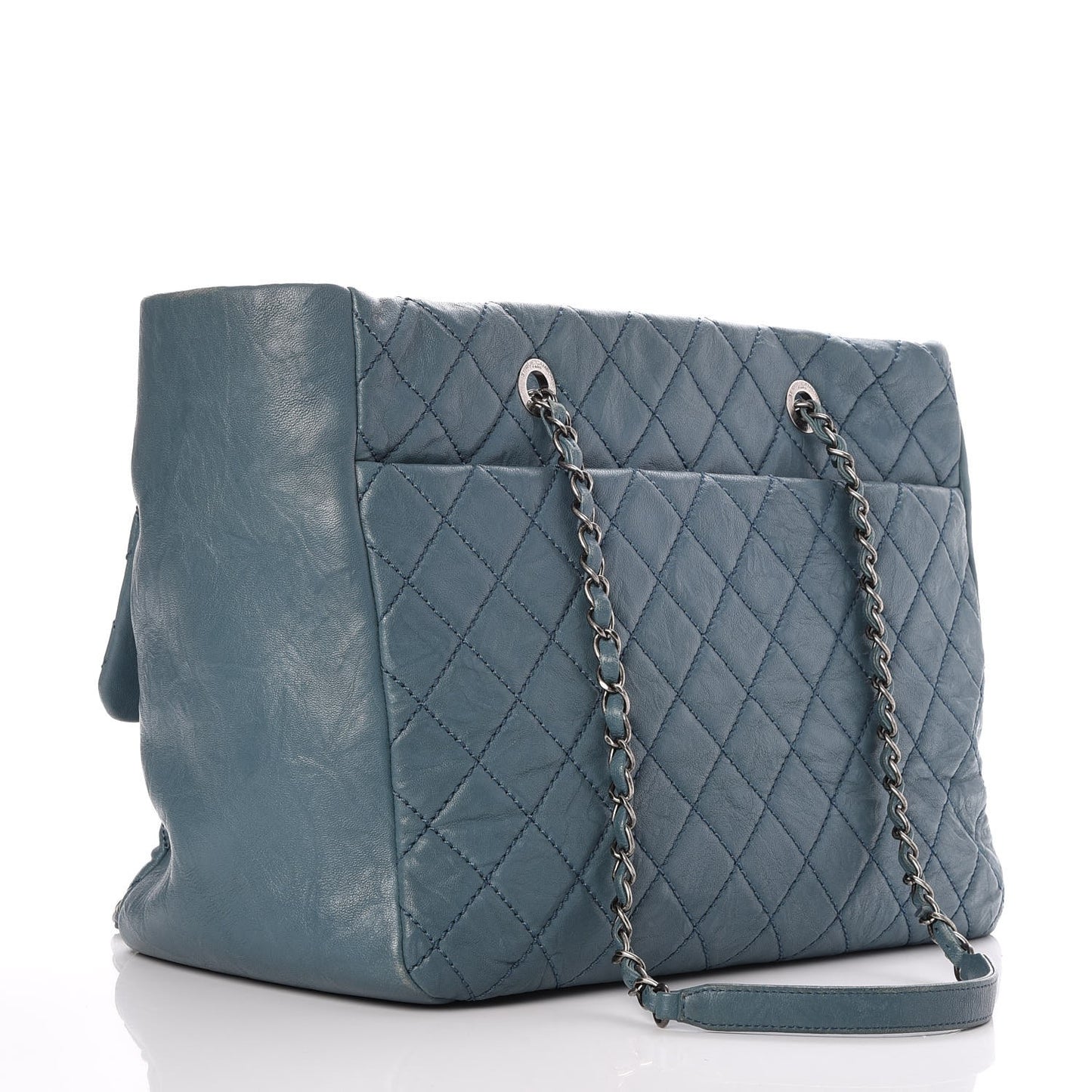 Washed Lambskin Quilted Flap Tote Blue