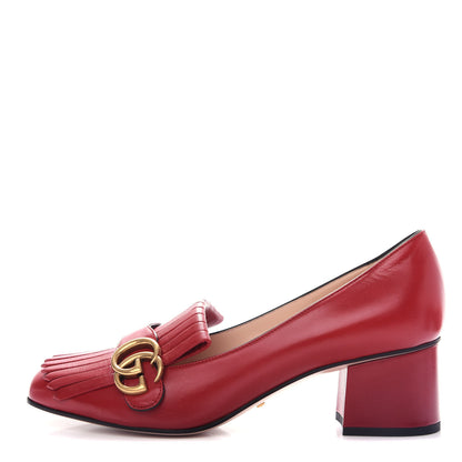 Gucci Malaga Kid GG Marmont Fringe 50mm Loafer Pumps 39.5 Hibiscus Red 1 of 12