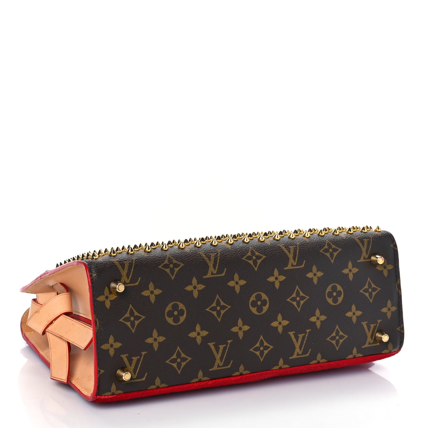 Monogram Calf Hair Spikes Iconoclasts Christian Louboutin Tote Red